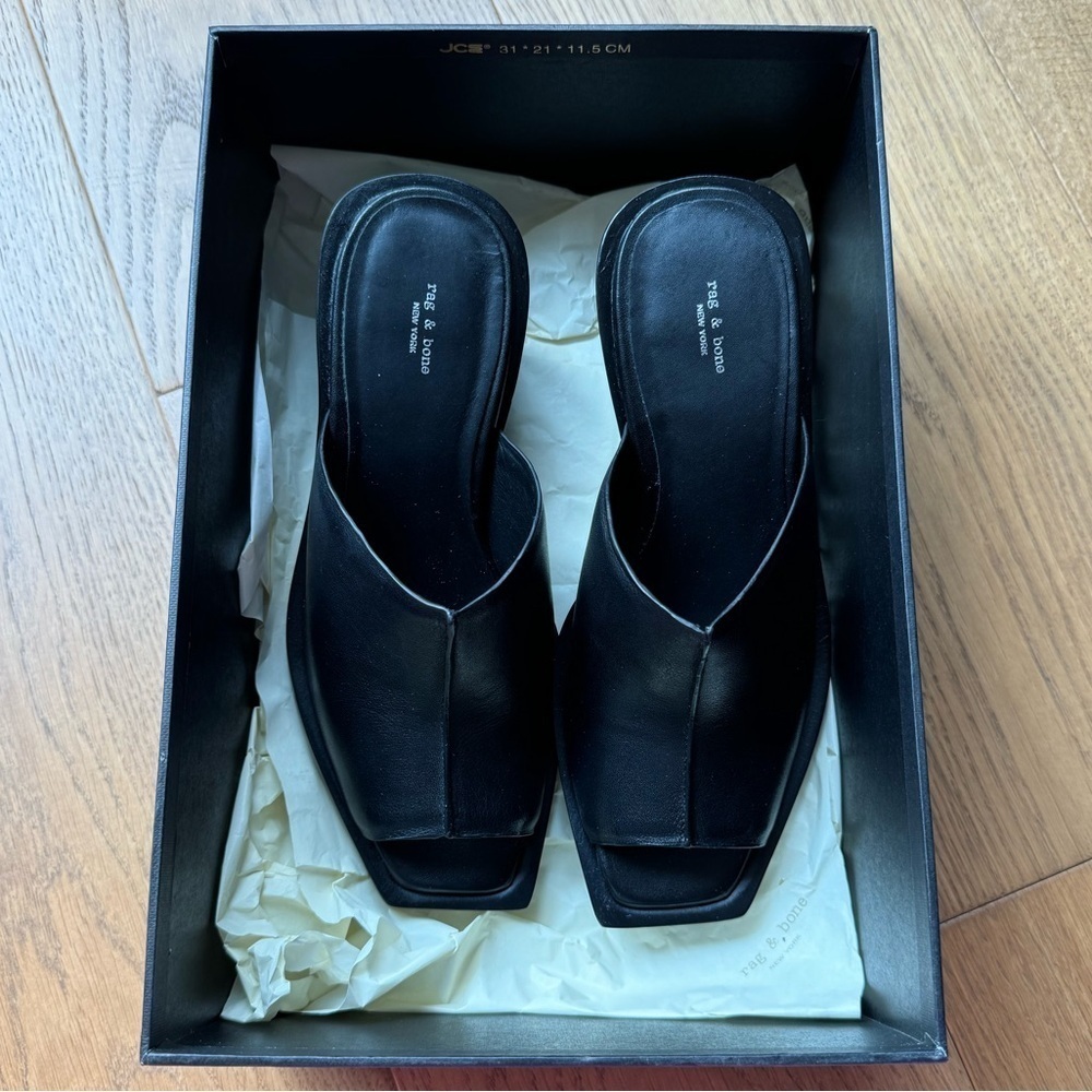 BNIB Rag & Bone Santiago Wedge - Black Leather - Size 7.5 (37.5) - Picture 2 of 11